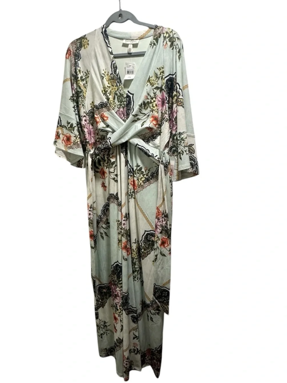 Jessica Simpson Maternity Floral boho Dress Tie Waist V-Neck mint Green Size L